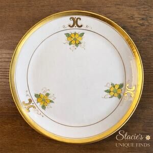 Antique Pickard Hand Painted Plate Gold Trim Selb Bavaria Yellow Floral